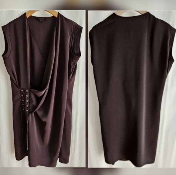 ALLSAINTS AURES Front Lace Mini Dress Olive Green Satin - Picture 7 of 16